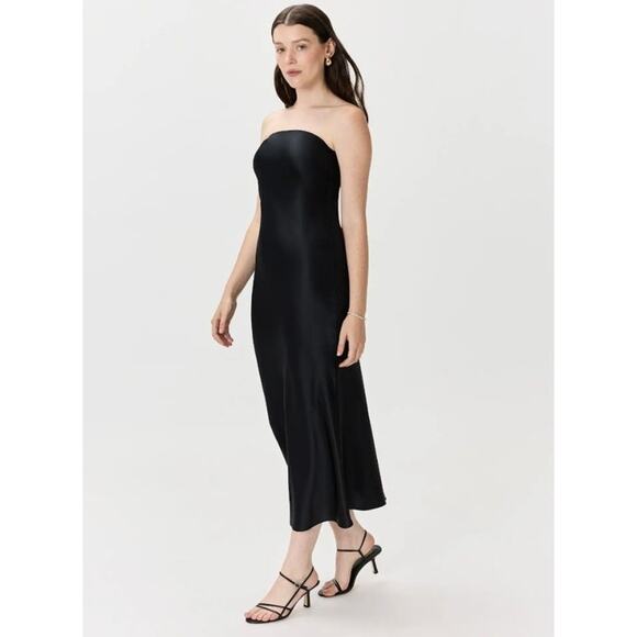 Quince Washable Silk Strapless Midi Dress - Navy Size S NWT - Picture 4 of 6